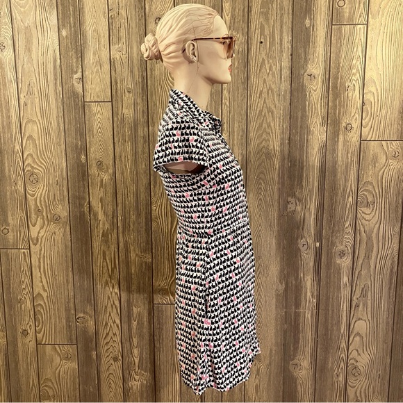 Divided by H&M Size 4 Shirt Dress White W/ Bunny Rabbit Pattern in Black & Pink - Picture 2 of 13